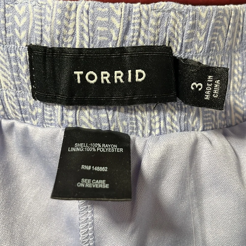 NWT Torrid 3 - light blue boho vertical stripe, gauze, wide leg, belted pants - Picture 3 of 13
